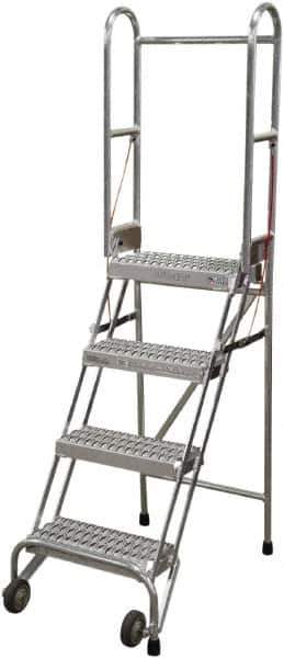 Cotterman - 70" 4 Step Rolling Warehouse Ladder - Portable Folding Safety Ladder, 350 Lb Capacity, 40" Platform Height, 21" Base Width x 36" Base Depth, Serrated - Industrial Tool & Supply