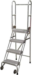 Cotterman - 70" 4 Step Rolling Warehouse Ladder - Portable Folding Safety Ladder, 350 Lb Capacity, 40" Platform Height, 21" Base Width x 36" Base Depth, Serrated - Industrial Tool & Supply