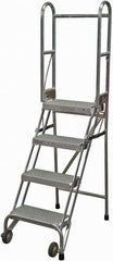 Cotterman - 70" 4 Step Rolling Warehouse Ladder - Portable Folding Safety Ladder, 350 Lb Capacity, 40" Platform Height, 21" Base Width x 36" Base Depth, Perforated Tread - Industrial Tool & Supply