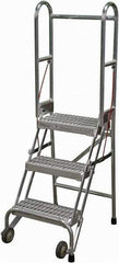 Cotterman - 60" 3 Step Rolling Warehouse Ladder - Portable Folding Safety Ladder, 350 Lb Capacity, 30" Platform Height, 21" Base Width x 28" Base Depth, Serrated - Industrial Tool & Supply