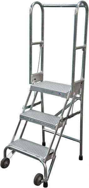Cotterman - 60" 3 Step Rolling Warehouse Ladder - Portable Folding Safety Ladder, 350 Lb Capacity, 30" Platform Height, 21" Base Width x 28" Base Depth, Perforated Tread - Industrial Tool & Supply