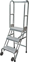Cotterman - 60" 3 Step Rolling Warehouse Ladder - Portable Folding Safety Ladder, 350 Lb Capacity, 30" Platform Height, 21" Base Width x 28" Base Depth, Perforated Tread - Industrial Tool & Supply