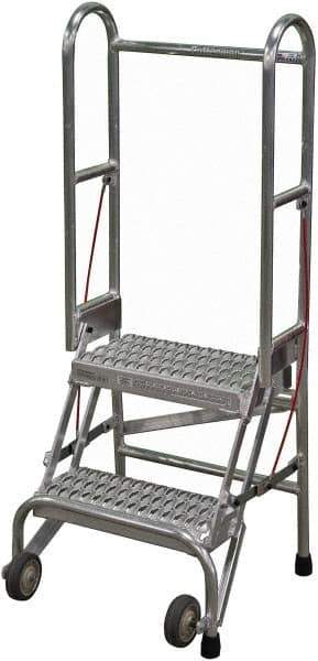 Cotterman - 50" 2 Step Rolling Warehouse Ladder - Portable Folding Safety Ladder, 350 Lb Capacity, 20" Platform Height, 21" Base Width x 22" Base Depth, Serrated - Industrial Tool & Supply