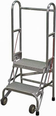 Cotterman - 50" 2 Step Rolling Warehouse Ladder - Portable Folding Safety Ladder, 350 Lb Capacity, 20" Platform Height, 21" Base Width x 22" Base Depth, Perforated Tread - Industrial Tool & Supply