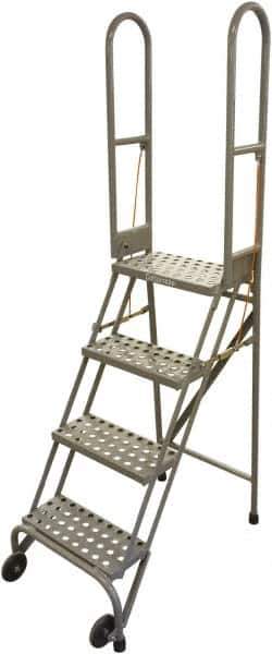 Cotterman - 70" 4 Step Rolling Warehouse Ladder - Portable Folding Safety Ladder, 350 Lb Capacity, 40" Platform Height, 21" Base Width x 36" Base Depth, Serrated Steel - Industrial Tool & Supply