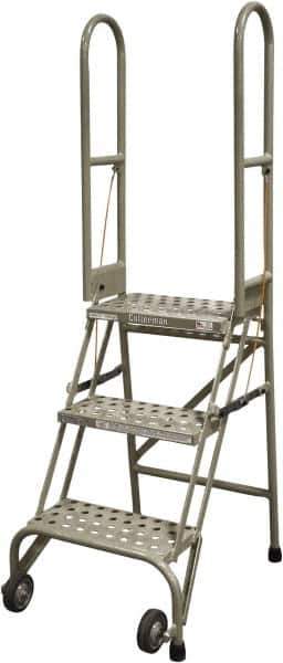 Cotterman - 60" 3 Step Rolling Warehouse Ladder - Portable Folding Safety Ladder, 350 Lb Capacity, 30" Platform Height, 21" Base Width x 28" Base Depth, Perforated Tread - Industrial Tool & Supply