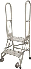 Cotterman - 50" 2 Step Rolling Warehouse Ladder - Portable Folding Safety Ladder, 350 Lb Capacity, 20" Platform Height, 21" Base Width x 22" Base Depth, Perforated Tread - Industrial Tool & Supply