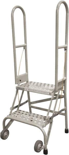 Cotterman - 50" 2 Step Rolling Warehouse Ladder - Portable Folding Safety Ladder, 350 Lb Capacity, 20" Platform Height, 21" Base Width x 22" Base Depth, Serrated Steel - Industrial Tool & Supply