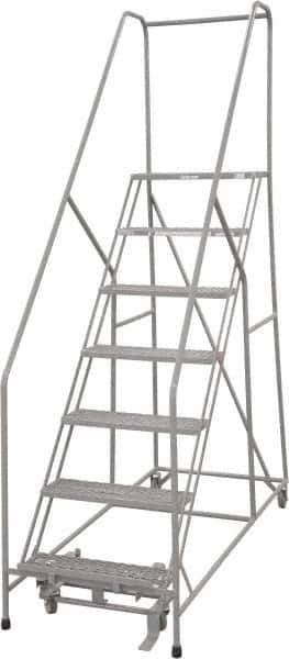Cotterman - 100" 7 Step Rolling Warehouse Ladder - 50° Incline, 450 Lb Capacity, 70" Platform Height, 33" Base Width x 69" Base Depth, Perforated Tread - Industrial Tool & Supply