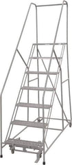 Cotterman - 100" 7 Step Rolling Warehouse Ladder - 50° Incline, 450 Lb Capacity, 70" Platform Height, 33" Base Width x 69" Base Depth, Perforated Tread - Industrial Tool & Supply
