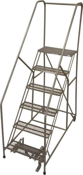 Cotterman - 90" 6 Step Rolling Warehouse Ladder - 50° Incline, 450 Lb Capacity, 60" Platform Height, 33" Base Width x 60" Base Depth, Perforated Tread - Industrial Tool & Supply
