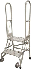 Cotterman - 50" 2 Step Rolling Warehouse Ladder - Portable Folding Safety Ladder, 350 Lb Capacity, 20" Platform Height, 21" Base Width x 22" Base Depth, Rubber Matted - Industrial Tool & Supply
