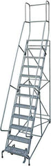 Cotterman - 162" 12 Step Rolling Warehouse Ladder - 50° Incline, 450 Lb Capacity, 120" Platform Height, 34" Base Width x 116" Base Depth, Perforated Tread - Industrial Tool & Supply