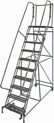 Cotterman - 130" 10 Step Rolling Warehouse Ladder - 50° Incline, 450 Lb Capacity, 100" Platform Height, 34" Base Width x 97" Base Depth, Perforated Tread - Industrial Tool & Supply