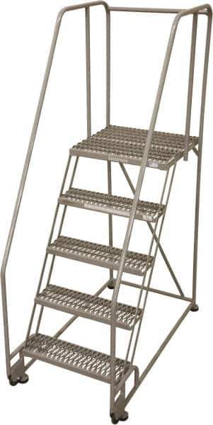 Cotterman - 80" 5 Step Rolling Warehouse Ladder - Tilt & Roll Safety Ladder, 450 Lb Capacity, 50" Platform Height, 28" Base Width x 53" Base Depth, Serrated Steel - Industrial Tool & Supply