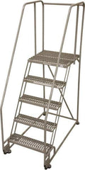 Cotterman - 80" 5 Step Rolling Warehouse Ladder - Tilt & Roll Safety Ladder, 450 Lb Capacity, 50" Platform Height, 28" Base Width x 53" Base Depth, Serrated Steel - Industrial Tool & Supply