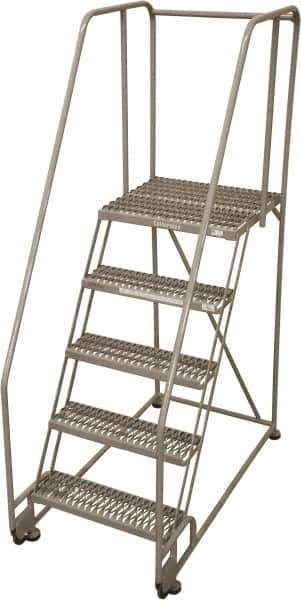 Cotterman - 80" 5 Step Rolling Warehouse Ladder - Tilt & Roll Safety Ladder, 450 Lb Capacity, 50" Platform Height, 28" Base Width x 43" Base Depth, Expanded Metal Tread - Industrial Tool & Supply