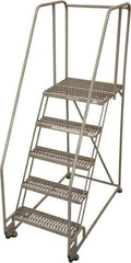 Cotterman - 80" 5 Step Rolling Warehouse Ladder - Tilt & Roll Safety Ladder, 450 Lb Capacity, 50" Platform Height, 28" Base Width x 43" Base Depth, Expanded Metal Tread - Industrial Tool & Supply