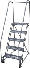 Cotterman - 80" 5 Step Rolling Warehouse Ladder - Tilt & Roll Safety Ladder, 450 Lb Capacity, 50" Platform Height, 28" Base Width x 43" Base Depth, Serrated Steel - Industrial Tool & Supply