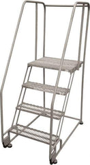 Cotterman - 70" 4 Step Rolling Warehouse Ladder - Tilt & Roll Safety Ladder, 450 Lb Capacity, 40" Platform Height, 28" Base Width x 47" Base Depth, Perforated Tread - Industrial Tool & Supply