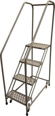 Cotterman - 70" 4 Step Rolling Warehouse Ladder - 50° Incline, 450 Lb Capacity, 40" Platform Height, 30" Base Width x 40" Base Depth, Perforated Tread - Industrial Tool & Supply