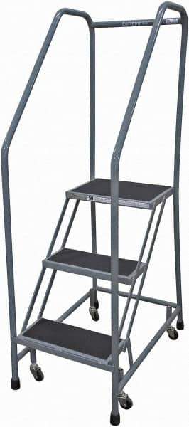 Cotterman - 60" 3 Step Rolling Warehouse Ladder - 50° Incline, 450 Lb Capacity, 30" Platform Height, 20" Base Width x 32" Base Depth, Perforated Tread - Industrial Tool & Supply