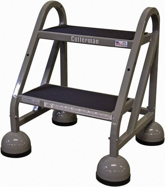 Cotterman - 23" 2 Step Rolling Warehouse Ladder - Rolling Steel Office Ladder, 450 Lb Capacity, 18" Platform Height, 21" Base Width x 23" Base Depth, Rubber Matted - Industrial Tool & Supply
