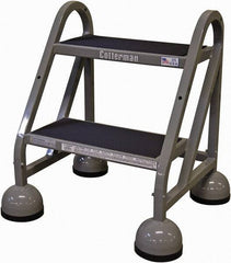 Cotterman - 23" 2 Step Rolling Warehouse Ladder - Rolling Steel Office Ladder, 450 Lb Capacity, 18" Platform Height, 21" Base Width x 23" Base Depth, Rubber Matted - Industrial Tool & Supply