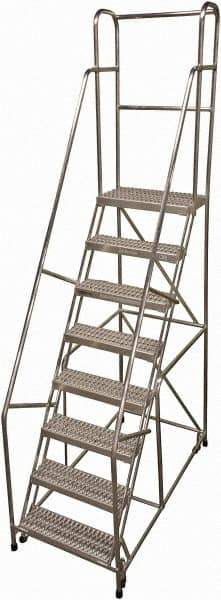Cotterman - 110" 8 Step Rolling Warehouse Ladder - Rolling Safety Ladder, 350 Lb Capacity, 80" Platform Height, 30" Base Width x 63" Base Depth, Serrated - Industrial Tool & Supply