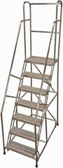 Cotterman - 100" 7 Step Rolling Warehouse Ladder - Rolling Safety Ladder, 350 Lb Capacity, 70" Platform Height, 30" Base Width x 57" Base Depth, Serrated - Industrial Tool & Supply