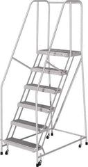 Cotterman - 90" 6 Step Rolling Warehouse Ladder - Rolling Safety Ladder, 350 Lb Capacity, 60" Platform Height, 30" Base Width x 50" Base Depth, Serrated - Industrial Tool & Supply
