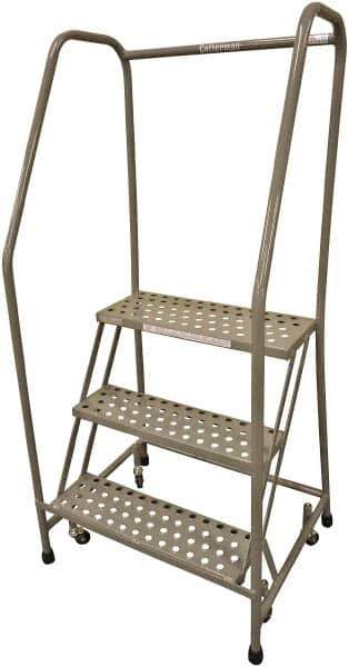 Cotterman - 60" 3 Step Rolling Warehouse Ladder - 50° Incline, 450 Lb Capacity, 30" Platform Height, 20" Base Width x 44" Base Depth, Perforated Tread - Industrial Tool & Supply