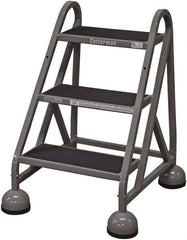 Cotterman - 33" 3 Step Rolling Warehouse Ladder - Rolling Steel Office Ladder, 450 Lb Capacity, 27" Platform Height, 25" Base Width x 28" Base Depth, Rubber Matted - Industrial Tool & Supply