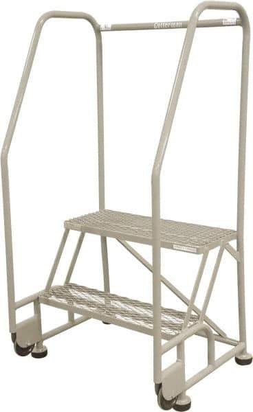 Cotterman - 50" 2 Step Rolling Warehouse Ladder - Tilt & Roll Safety Ladder, 450 Lb Capacity, 20" Platform Height, 28" Base Width x 24" Base Depth, Expanded Metal Tread - Industrial Tool & Supply