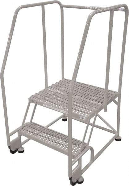 Cotterman - 50" 2 Step Rolling Warehouse Ladder - Tilt & Roll Safety Ladder, 450 Lb Capacity, 20" Platform Height, 34" Base Width x 28" Base Depth, Perforated Tread - Industrial Tool & Supply