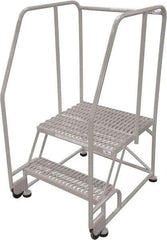 Cotterman - 50" 2 Step Rolling Warehouse Ladder - Tilt & Roll Safety Ladder, 450 Lb Capacity, 20" Platform Height, 34" Base Width x 28" Base Depth, Perforated Tread - Industrial Tool & Supply