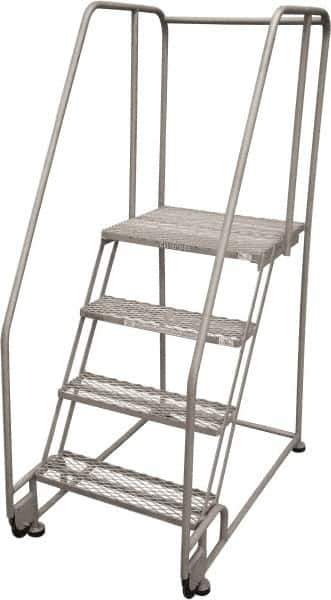 Cotterman - 70" 4 Step Rolling Warehouse Ladder - Tilt & Roll Safety Ladder, 450 Lb Capacity, 40" Platform Height, 28" Base Width x 47" Base Depth, Expanded Metal Tread - Industrial Tool & Supply