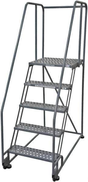 Cotterman - 80" 5 Step Rolling Warehouse Ladder - Tilt & Roll Safety Ladder, 450 Lb Capacity, 50" Platform Height, 28" Base Width x 53" Base Depth, Perforated Tread - Industrial Tool & Supply
