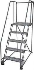 Cotterman - 80" 5 Step Rolling Warehouse Ladder - Tilt & Roll Safety Ladder, 450 Lb Capacity, 50" Platform Height, 28" Base Width x 53" Base Depth, Perforated Tread - Industrial Tool & Supply