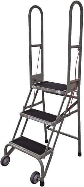 Cotterman - 60" 3 Step Rolling Warehouse Ladder - Portable Folding Safety Ladder, 350 Lb Capacity, 30" Platform Height, 21" Base Width x 28" Base Depth, Rubber Matted - Industrial Tool & Supply