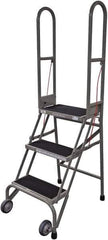 Cotterman - 60" 3 Step Rolling Warehouse Ladder - Portable Folding Safety Ladder, 350 Lb Capacity, 30" Platform Height, 21" Base Width x 28" Base Depth, Rubber Matted - Industrial Tool & Supply