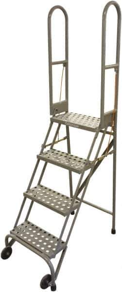 Cotterman - 70" 4 Step Rolling Warehouse Ladder - Portable Folding Safety Ladder, 350 Lb Capacity, 40" Platform Height, 21" Base Width x 36" Base Depth, Perforated Tread - Industrial Tool & Supply