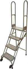 Cotterman - 70" 4 Step Rolling Warehouse Ladder - Portable Folding Safety Ladder, 350 Lb Capacity, 40" Platform Height, 21" Base Width x 36" Base Depth, Perforated Tread - Industrial Tool & Supply
