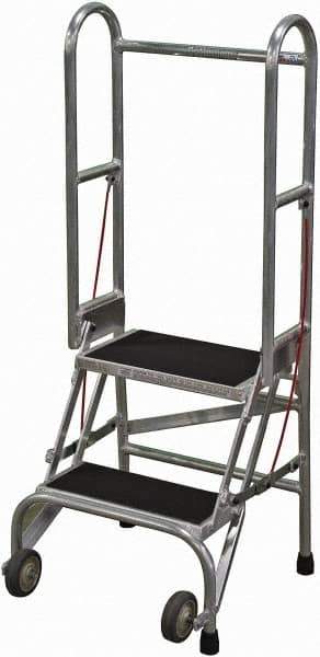 Cotterman - 50" 2 Step Rolling Warehouse Ladder - Portable Folding Safety Ladder, 350 Lb Capacity, 20" Platform Height, 21" Base Width x 22" Base Depth, Rubber Matted - Industrial Tool & Supply