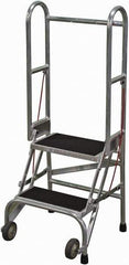 Cotterman - 50" 2 Step Rolling Warehouse Ladder - Portable Folding Safety Ladder, 350 Lb Capacity, 20" Platform Height, 21" Base Width x 22" Base Depth, Rubber Matted - Industrial Tool & Supply
