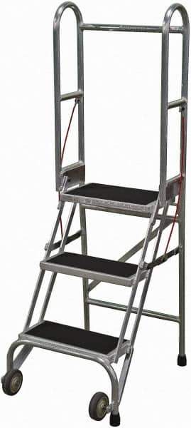 Cotterman - 60" 3 Step Rolling Warehouse Ladder - Portable Folding Safety Ladder, 350 Lb Capacity, 30" Platform Height, 21" Base Width x 28" Base Depth, Rubber Matted - Industrial Tool & Supply
