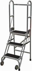 Cotterman - 60" 3 Step Rolling Warehouse Ladder - Portable Folding Safety Ladder, 350 Lb Capacity, 30" Platform Height, 21" Base Width x 28" Base Depth, Rubber Matted - Industrial Tool & Supply