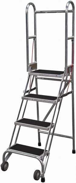 Cotterman - 70" 4 Step Rolling Warehouse Ladder - Portable Folding Safety Ladder, 350 Lb Capacity, 40" Platform Height, 21" Base Width x 36" Base Depth, Rubber Matted - Industrial Tool & Supply