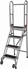Cotterman - 70" 4 Step Rolling Warehouse Ladder - Portable Folding Safety Ladder, 350 Lb Capacity, 40" Platform Height, 21" Base Width x 36" Base Depth, Rubber Matted - Industrial Tool & Supply