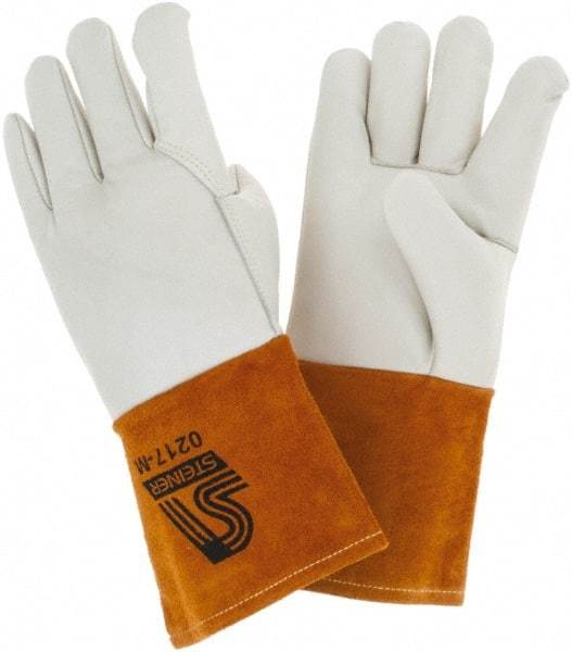 Steiner - Size M Unlined Cowhide Welding Glove - Gauntlet Cuff, Wing Thumb, For MIG/TIG - Industrial Tool & Supply
